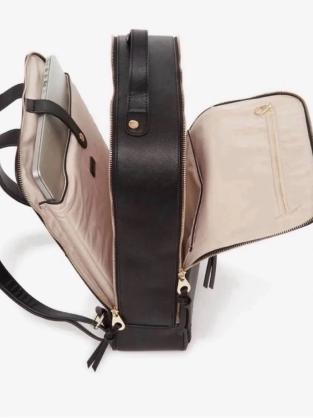 Calpak Black Leather Square Zip-Front Men's Backpack